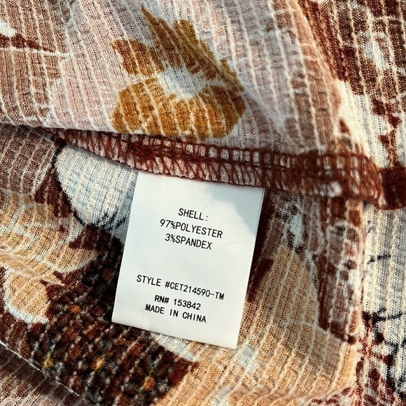 Melloday Women’s brown cream floral blouse tunic size large NWOT - Picture 8 of 9